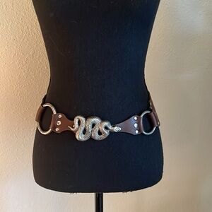 ESCADA Women’s Diamondback Snake Silver Tone Heavy Buckle Brown Leather Belt S/M